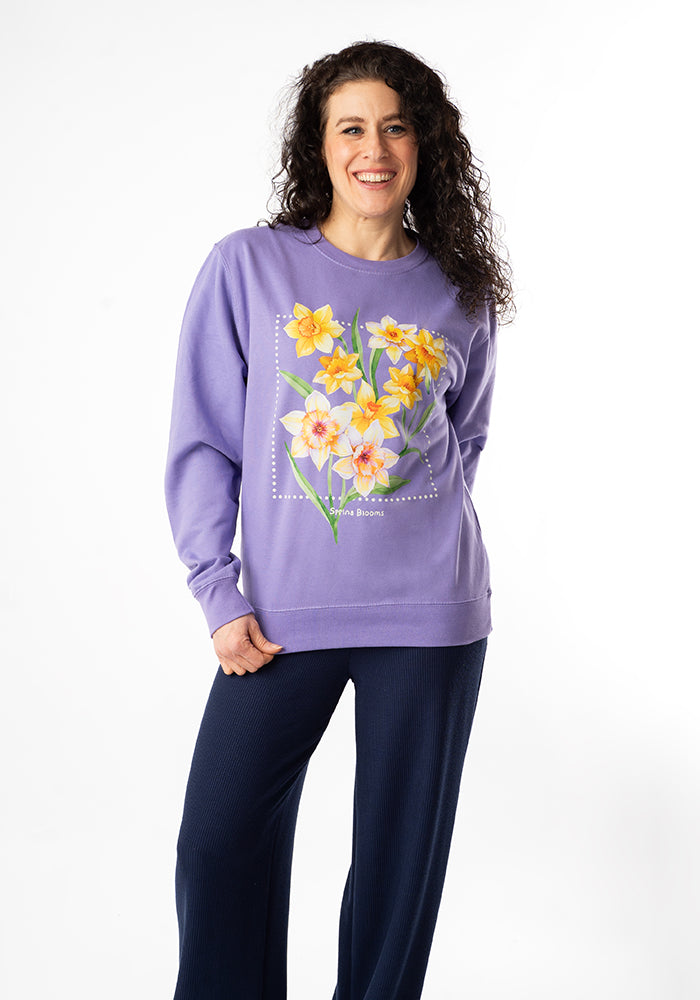 Third angle of Spring Blooms Sweatshirt (Lavender)