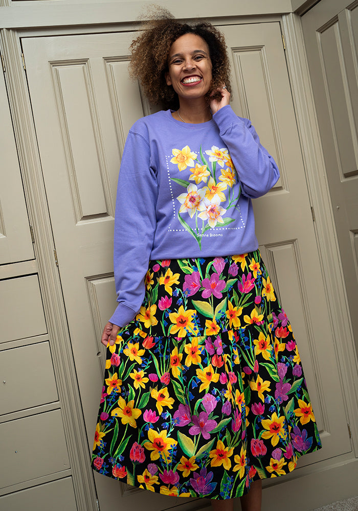 Front view of Spring Blooms Sweatshirt (Lavender)