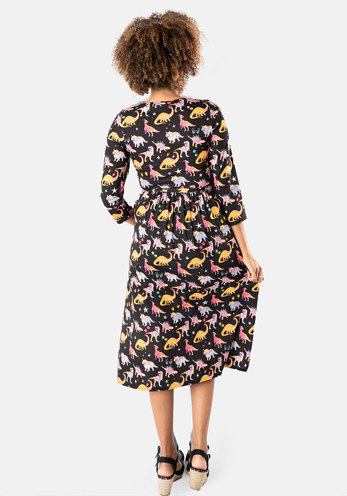 Starossaurus Cosmic Dinosaur Print Midi Dress