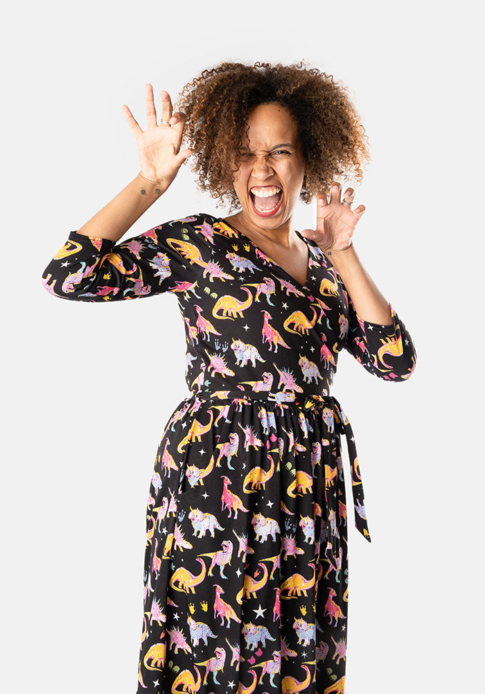 Starossaurus Cosmic Dinosaur Print Midi Dress