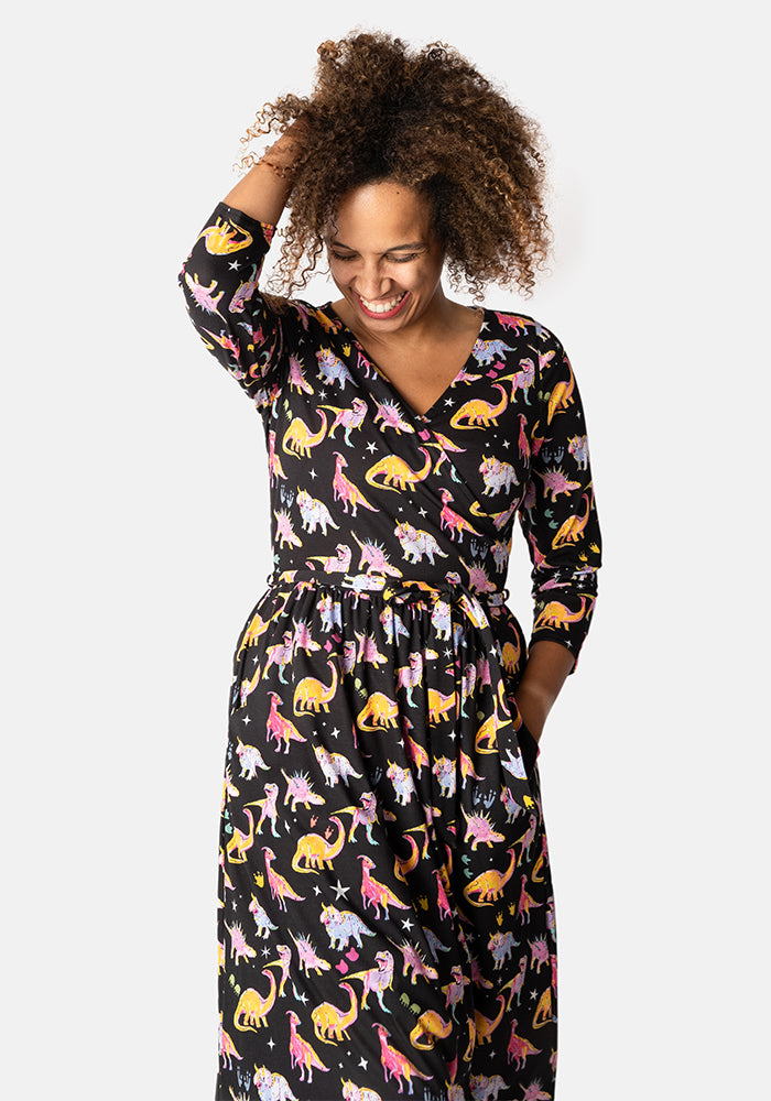 Starossaurus Cosmic Dinosaur Print Midi Dress