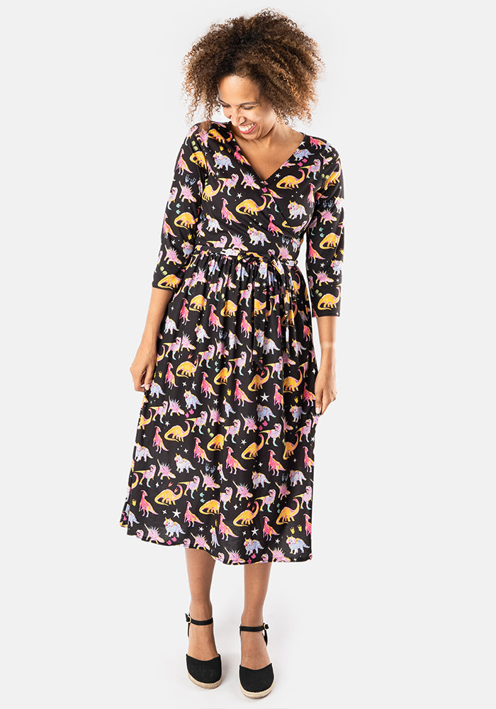 Starossaurus Cosmic Dinosaur Print Midi Dress