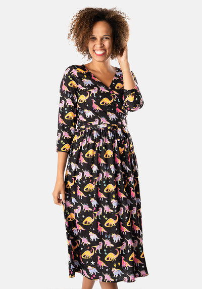 Starossaurus Cosmic Dinosaur Print Midi Dress