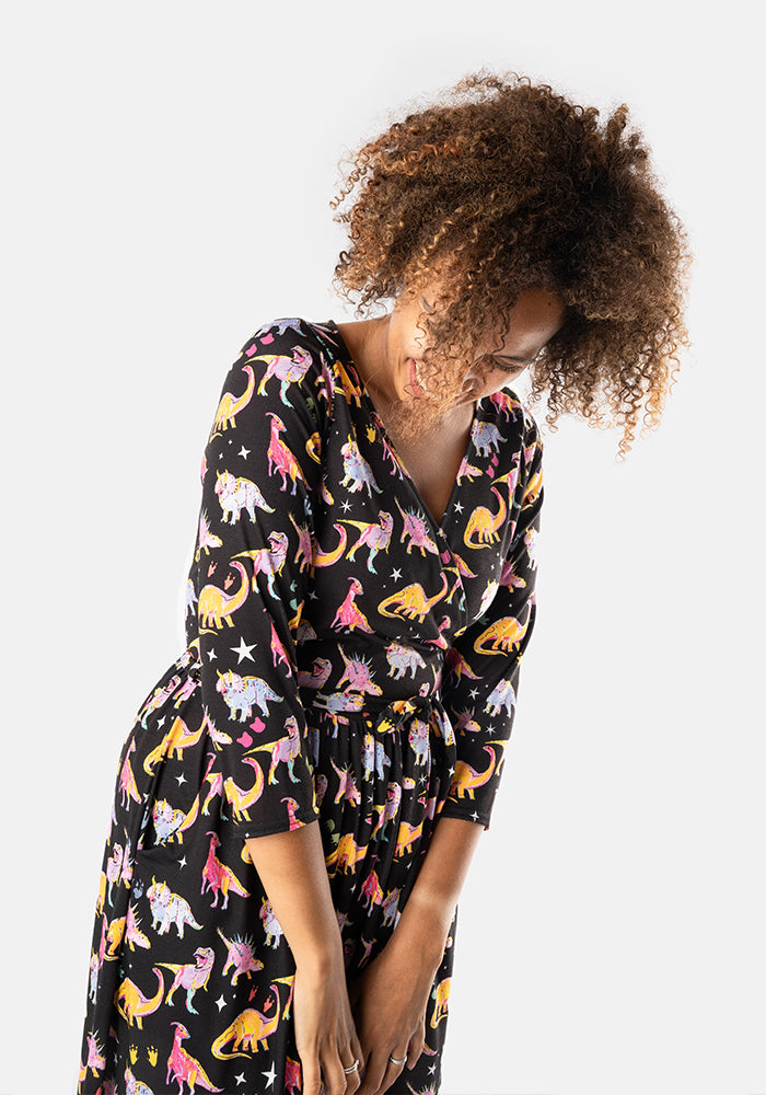 Starossaurus Cosmic Dinosaur Print Midi Dress