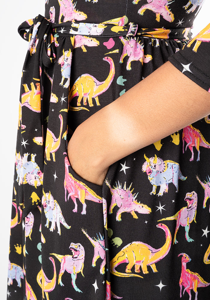 Starossaurus Cosmic Dinosaur Print Midi Dress
