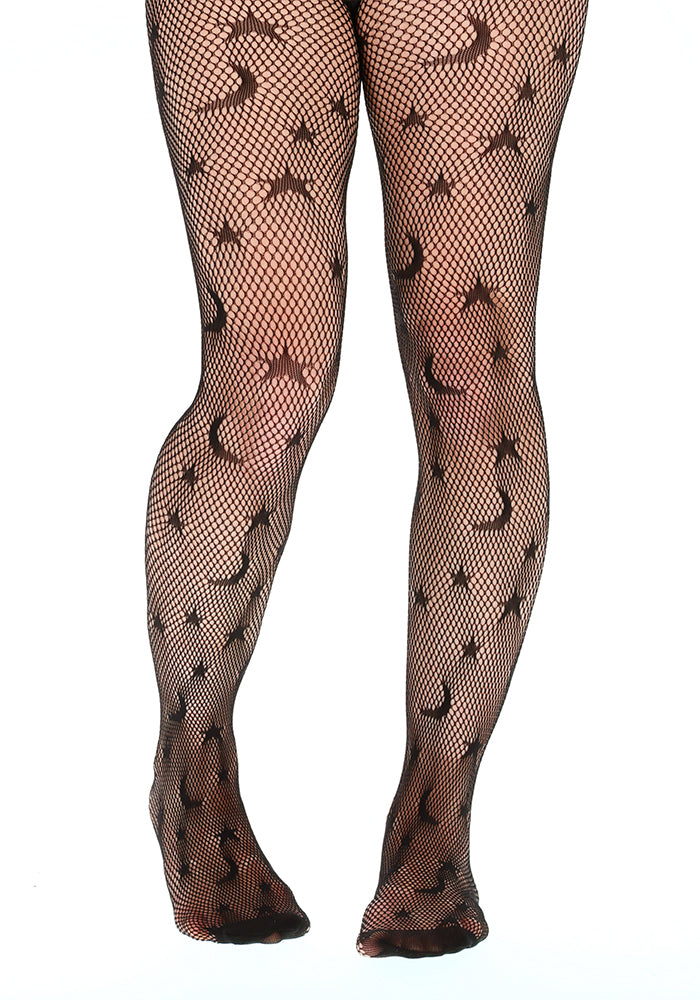 Second angle of Stars &amp; Moon Print Net Patterned Tights