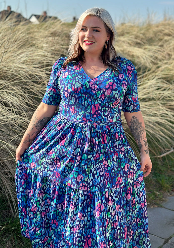 Front view of Steen Ombre Animal Print Summer Cotton Midaxi Dress