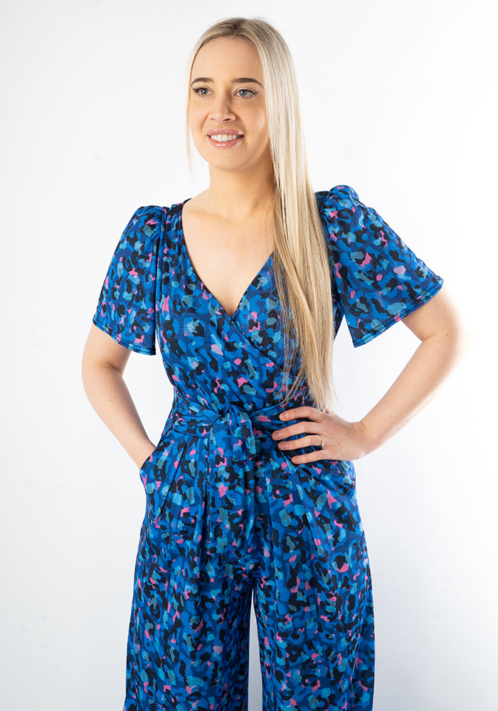 Thirteenth angle of Stefaniya Abstract Animal Print Wide Full Leg Jumpsuit