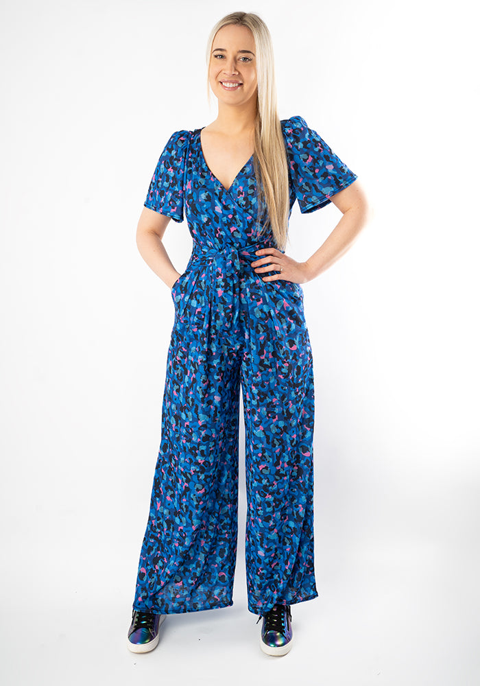 Twelfth angle of Stefaniya Abstract Animal Print Wide Full Leg Jumpsuit