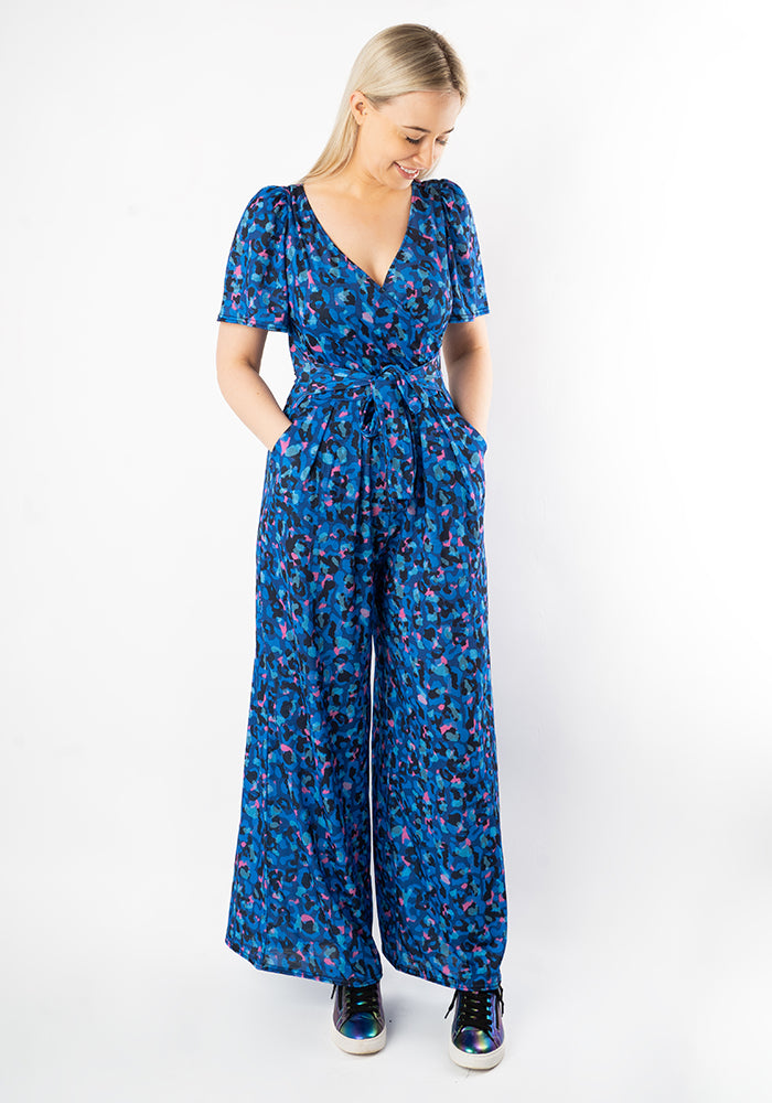 Eighth angle of Stefaniya Abstract Animal Print Wide Full Leg Jumpsuit