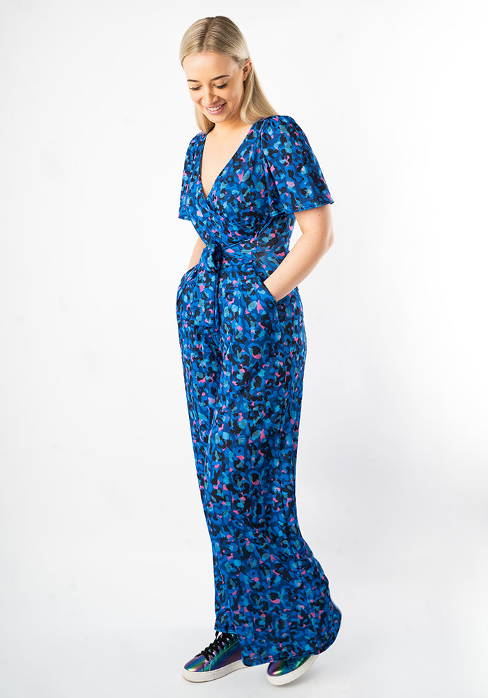 Fifth angle of Stefaniya Abstract Animal Print Wide Full Leg Jumpsuit