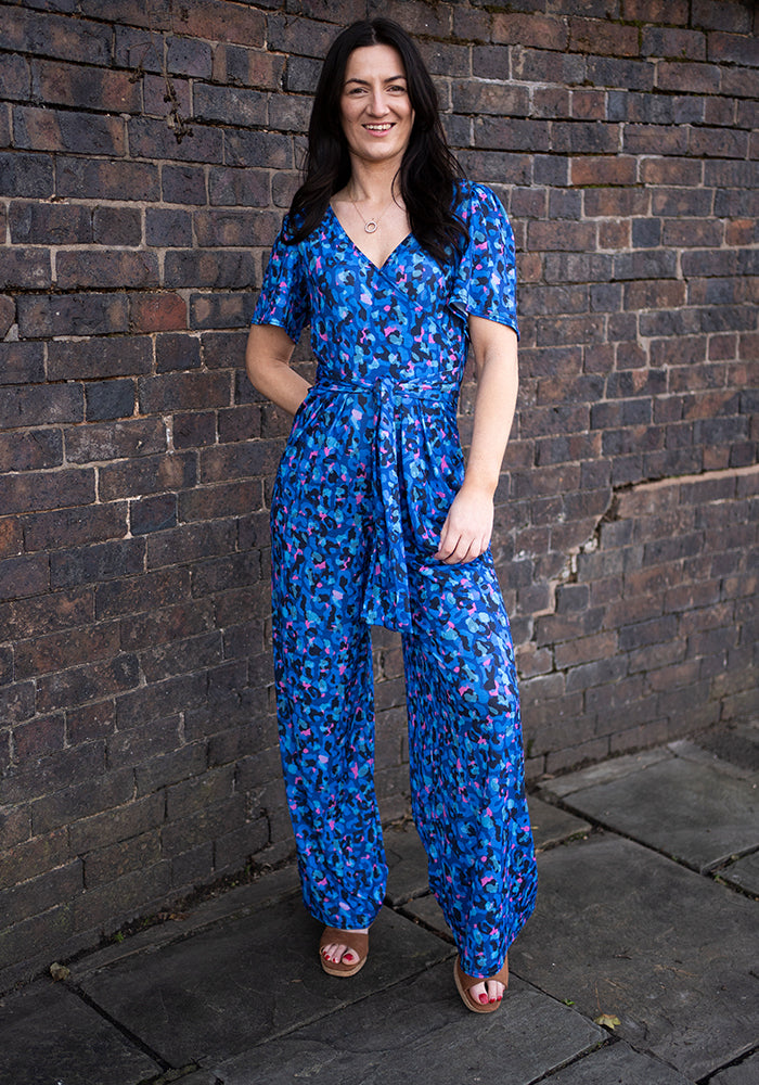 Eleventh angle of Stefaniya Abstract Animal Print Wide Full Leg Jumpsuit