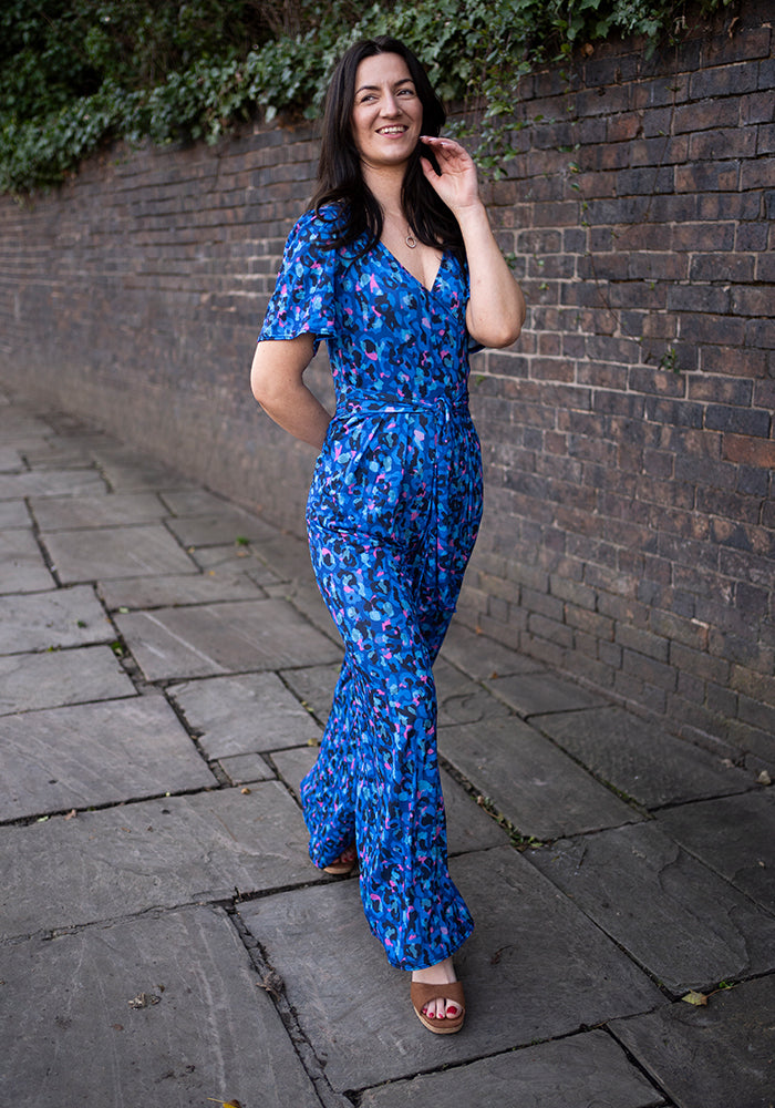 Fourteenth angle of Stefaniya Abstract Animal Print Wide Full Leg Jumpsuit