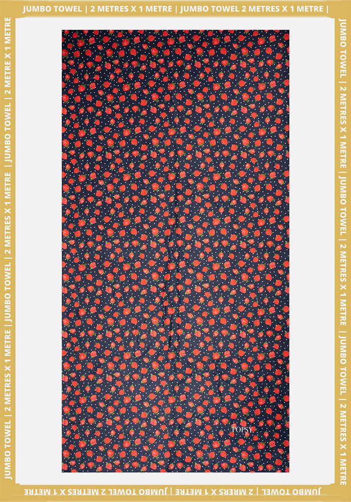 Front view of Strawberries Print Jumbo Bath Sheet