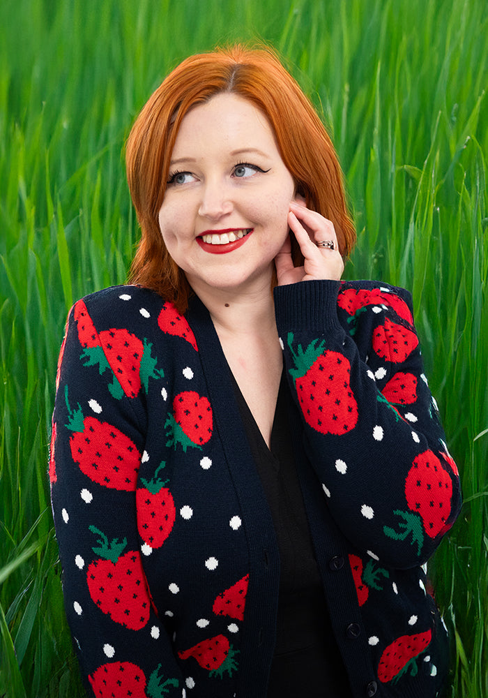 Third angle of Strawberry Knit Cardigan