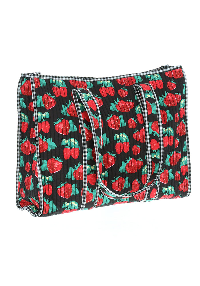 Seventh angle of Strawberry Print Quilted Tote Bag, strawberry Print Quilted Tote Bag Fun, practical and impossible to miss.