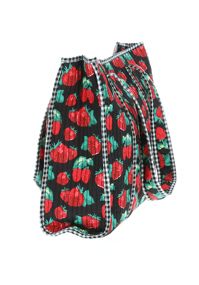 Sixth angle of Strawberry Print Quilted Tote Bag, strawberry Print Quilted Tote Bag Fun, practical and impossible to miss.