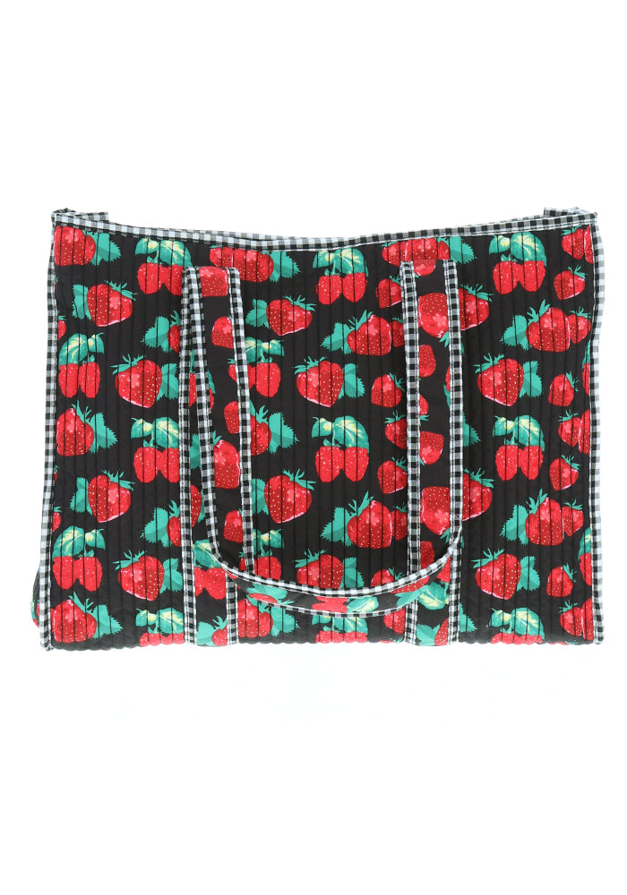 Fifth angle of Strawberry Print Quilted Tote Bag, strawberry Print Quilted Tote Bag Fun, practical and impossible to miss.