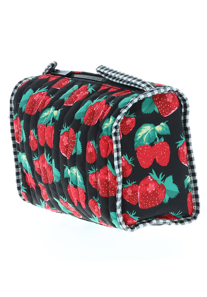 Fourth angle of Strawberry Quilted Make Up Bag