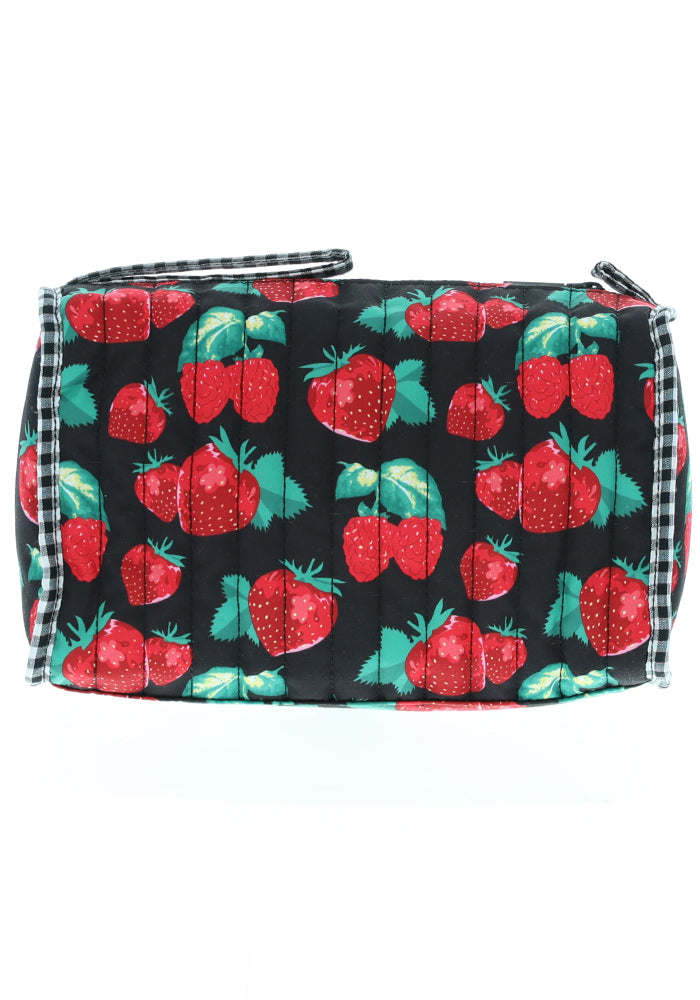 Third angle of Strawberry Quilted Make Up Bag