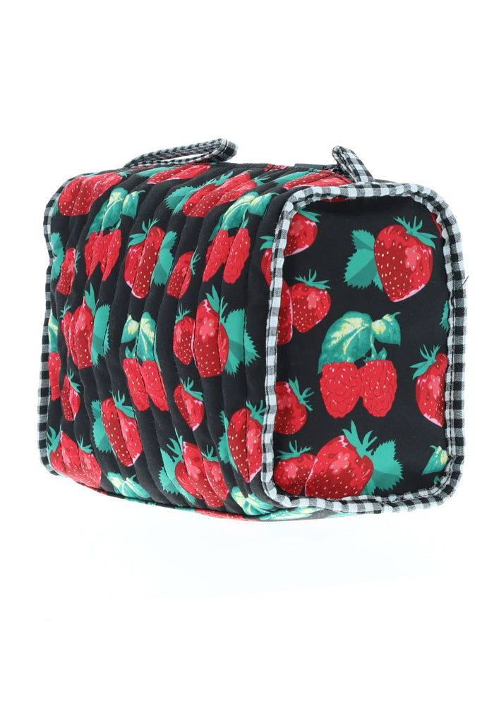 Second angle of Strawberry Quilted Make Up Bag