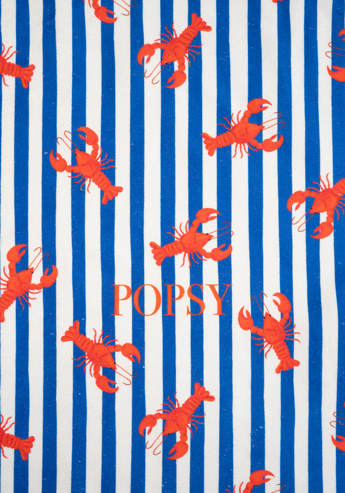 Second angle of Stripe Lobster Print Jumbo Bath Sheet, a fun beach inspired print jumbo bath sheet.