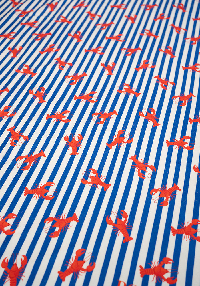 Third angle of Stripe Lobster Print Jumbo Bath Sheet, a fun beach inspired print jumbo bath sheet.