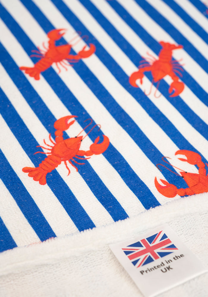 Fourth angle of Stripe Lobster Print Jumbo Bath Sheet, a fun beach inspired print jumbo bath sheet.