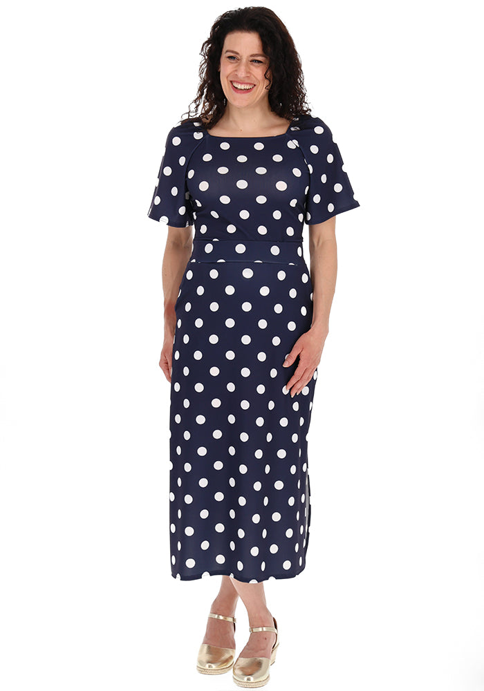 Fourth angle of Sullie Polka Dot Midi Length Jersey Skirt (Navy &amp; White)