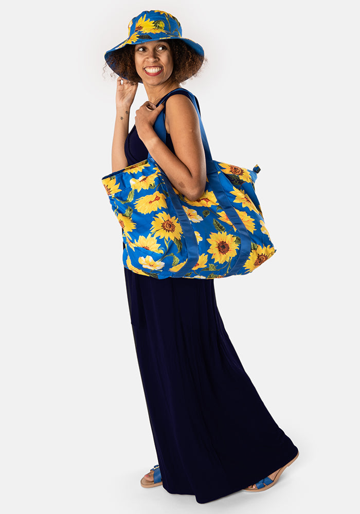 Blue Sunflower Print Bucket Hat