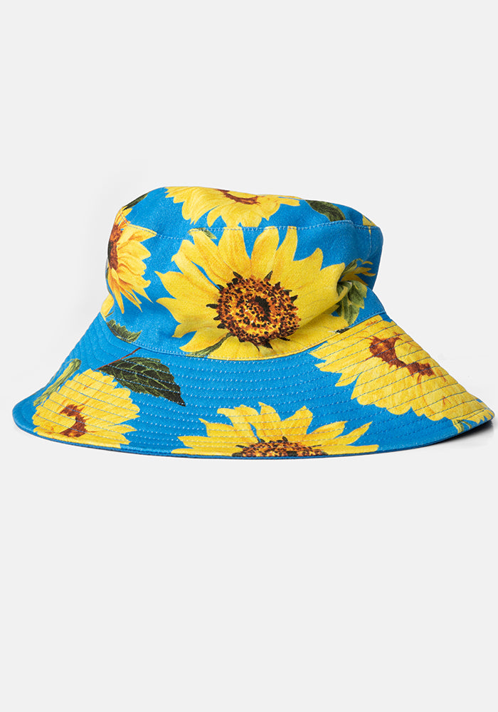 Blue Sunflower Print Bucket Hat