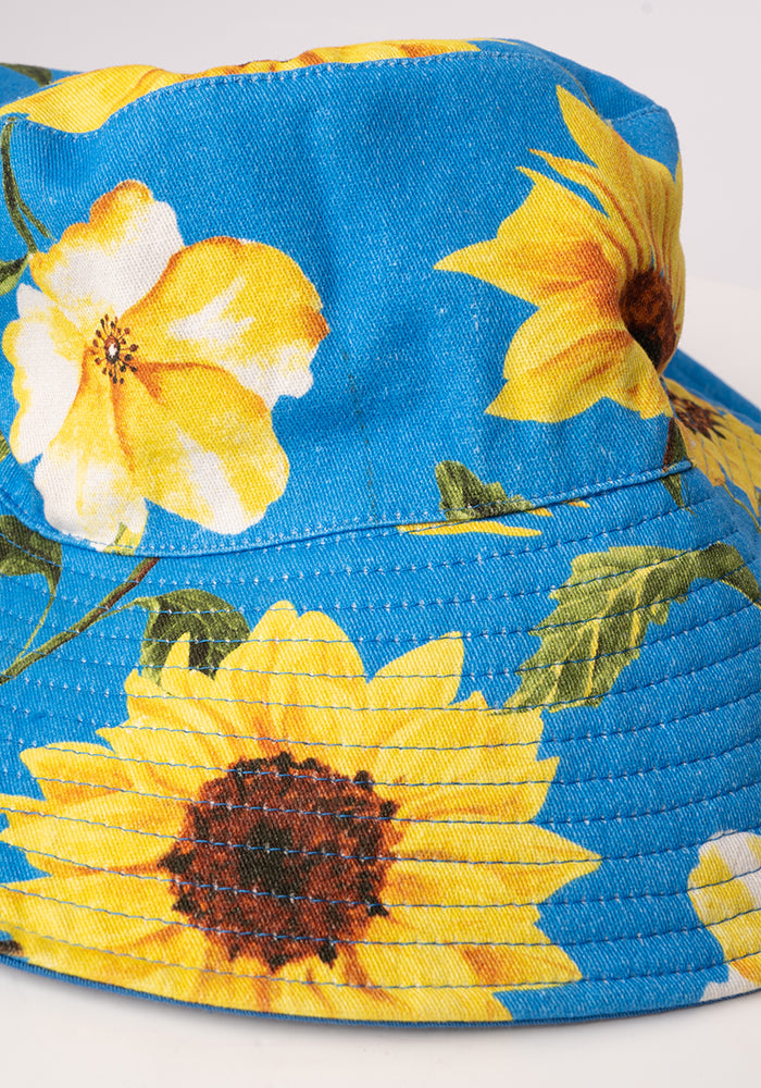 Blue Sunflower Print Bucket Hat