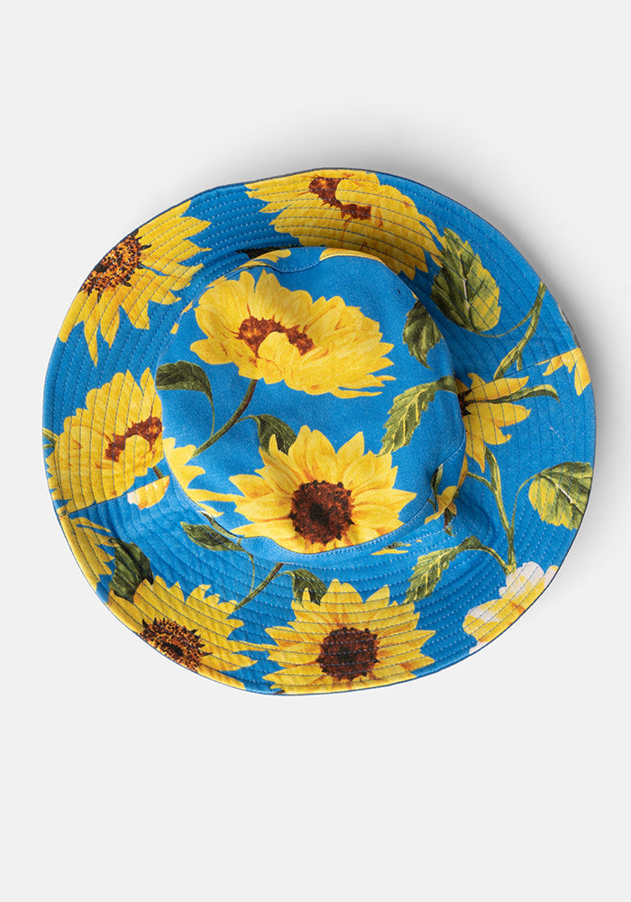 Blue Sunflower Print Bucket Hat