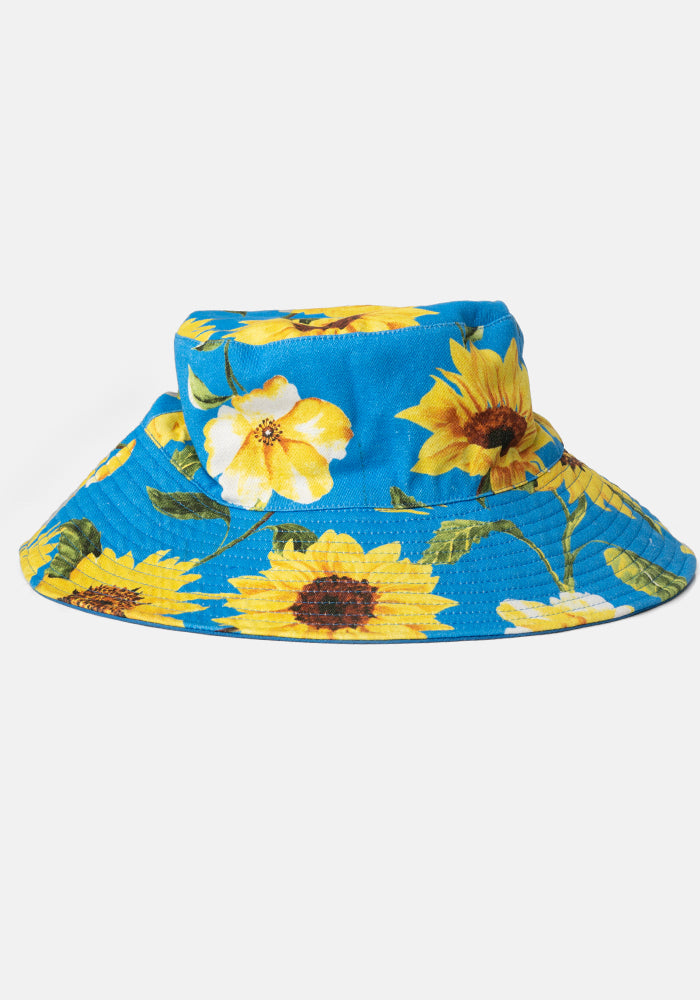 Blue Sunflower Print Bucket Hat