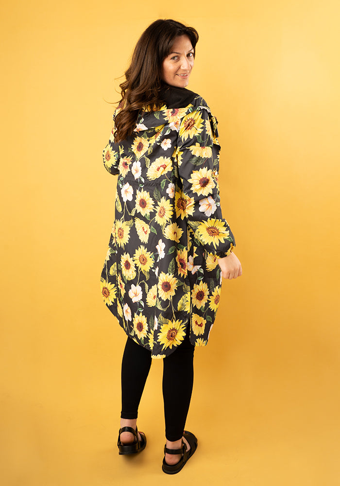 Eighth angle of Black Sunflower Print Popsy Coat