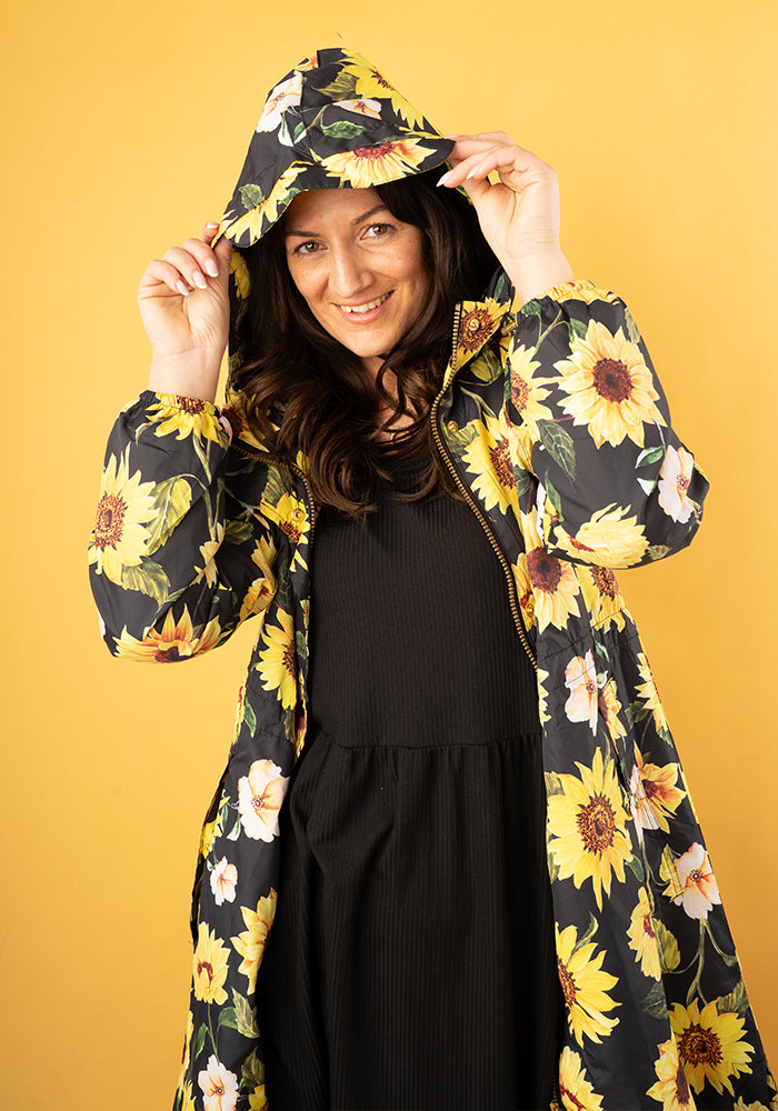 Sixth angle of Black Sunflower Print Popsy Coat