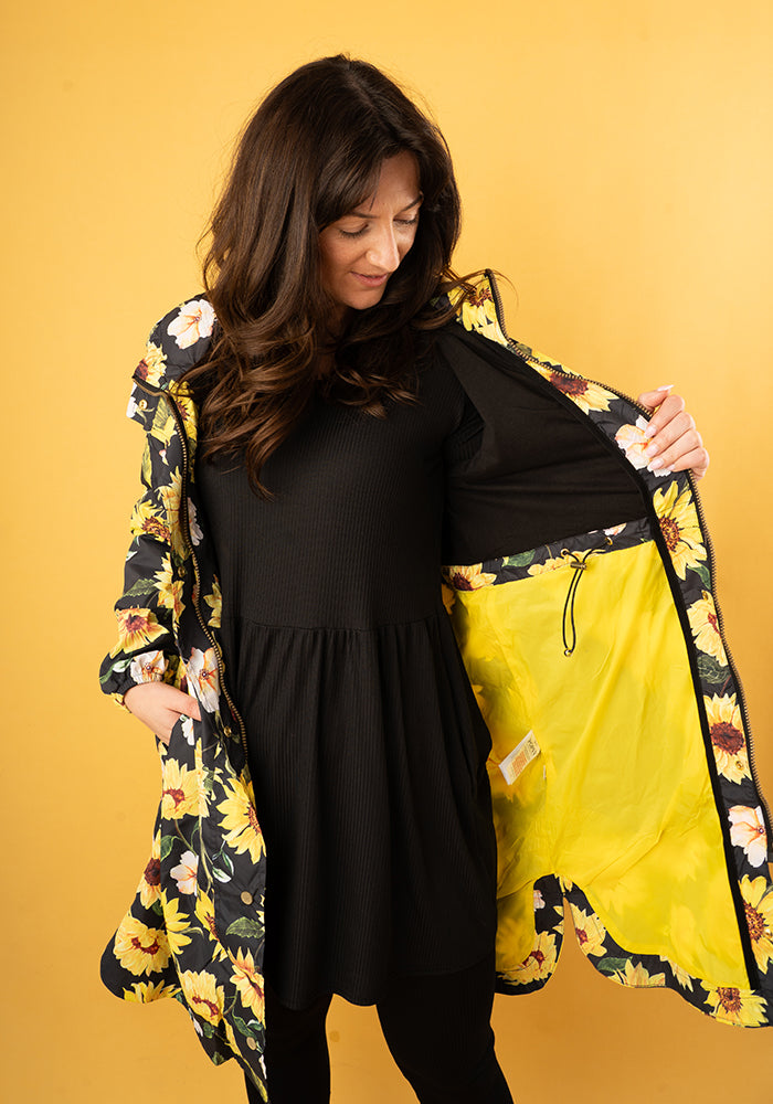 Fifth angle of Black Sunflower Print Popsy Coat