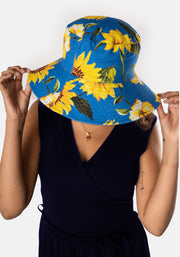 Blue Sunflower Print Bucket Hat