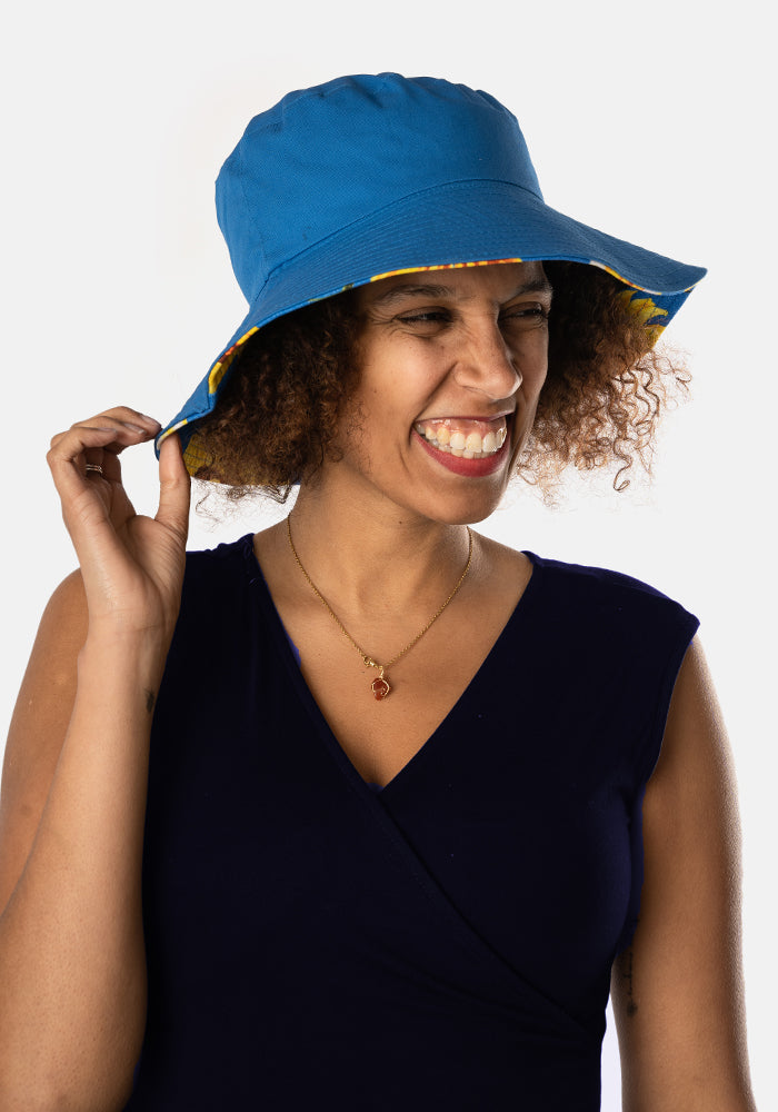 Blue Sunflower Print Bucket Hat