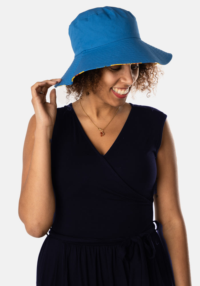 Blue Sunflower Print Bucket Hat
