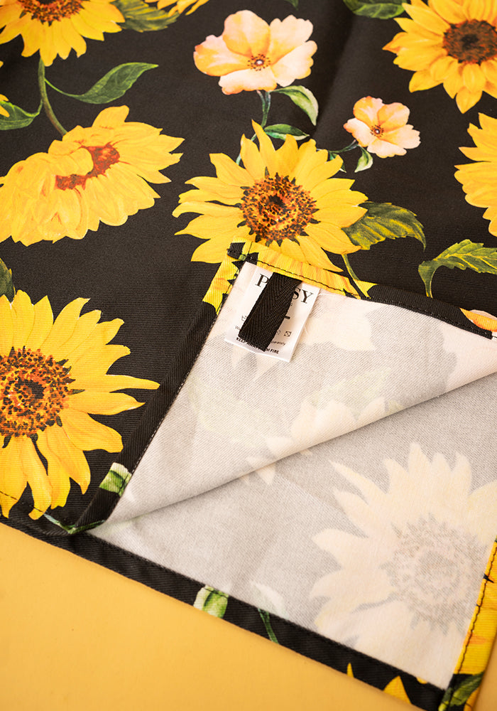 Fifth angle of Black Sunflower Print Popsy Tea Towel