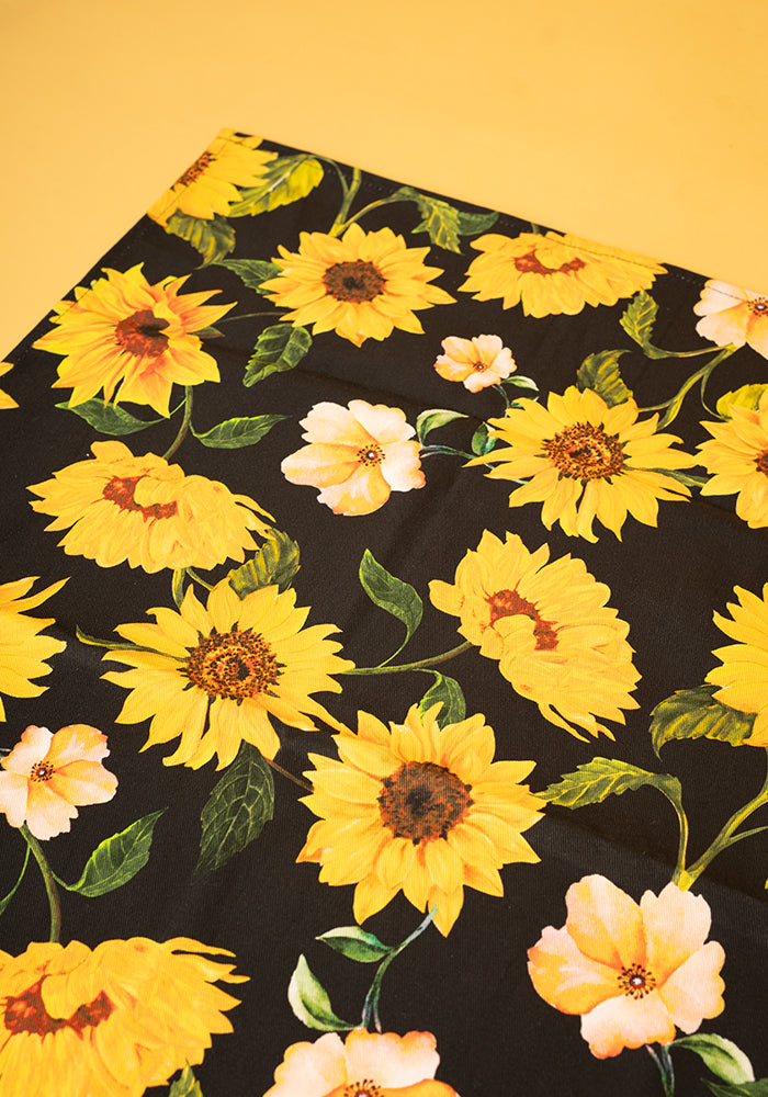 Black Sunflower Print Popsy Tea Towel
