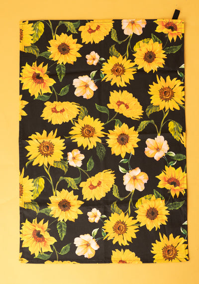 Black Sunflower Print Popsy Tea Towel