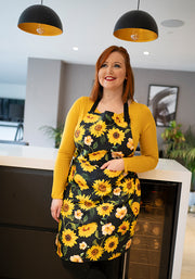 Black Sunflower Print Popsy Apron