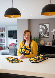 Black Sunflower Print Popsy Tea Towel