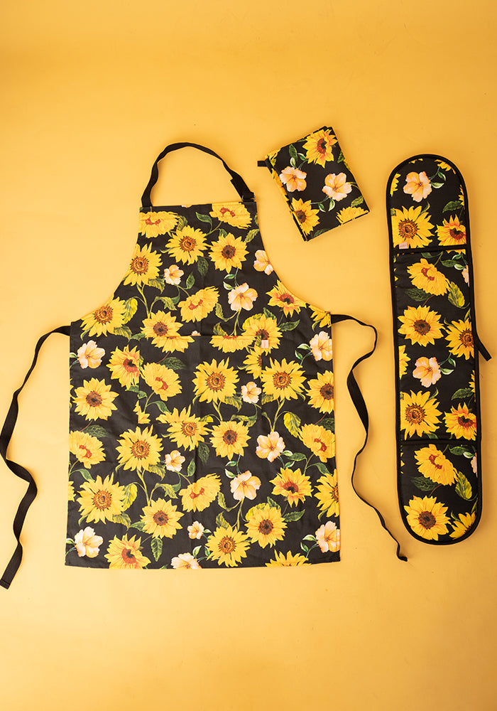Black Sunflower Print Popsy Tea Towel