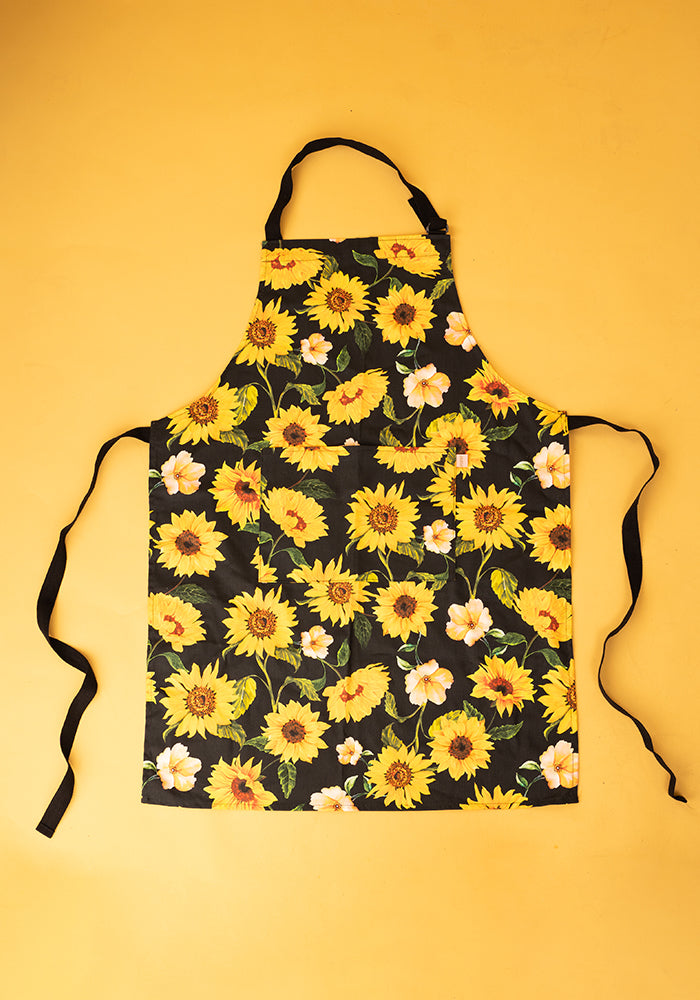 Black Sunflower Print Popsy Apron