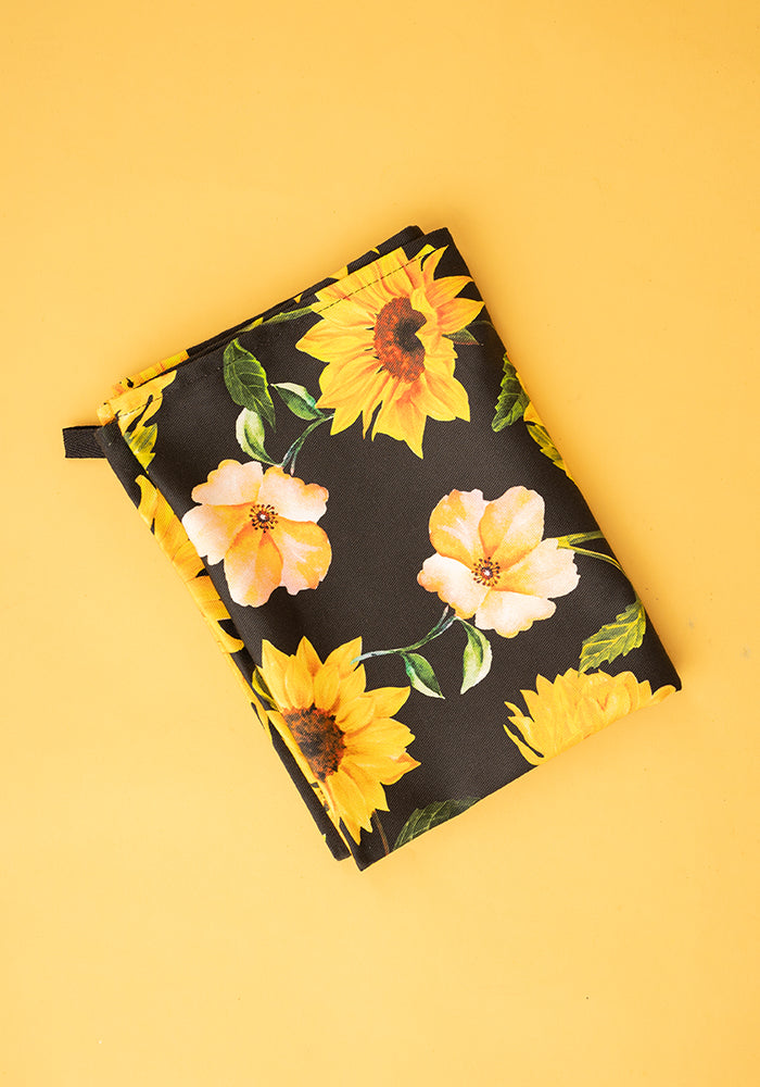 Second angle of Black Sunflower Print Popsy Tea Towel