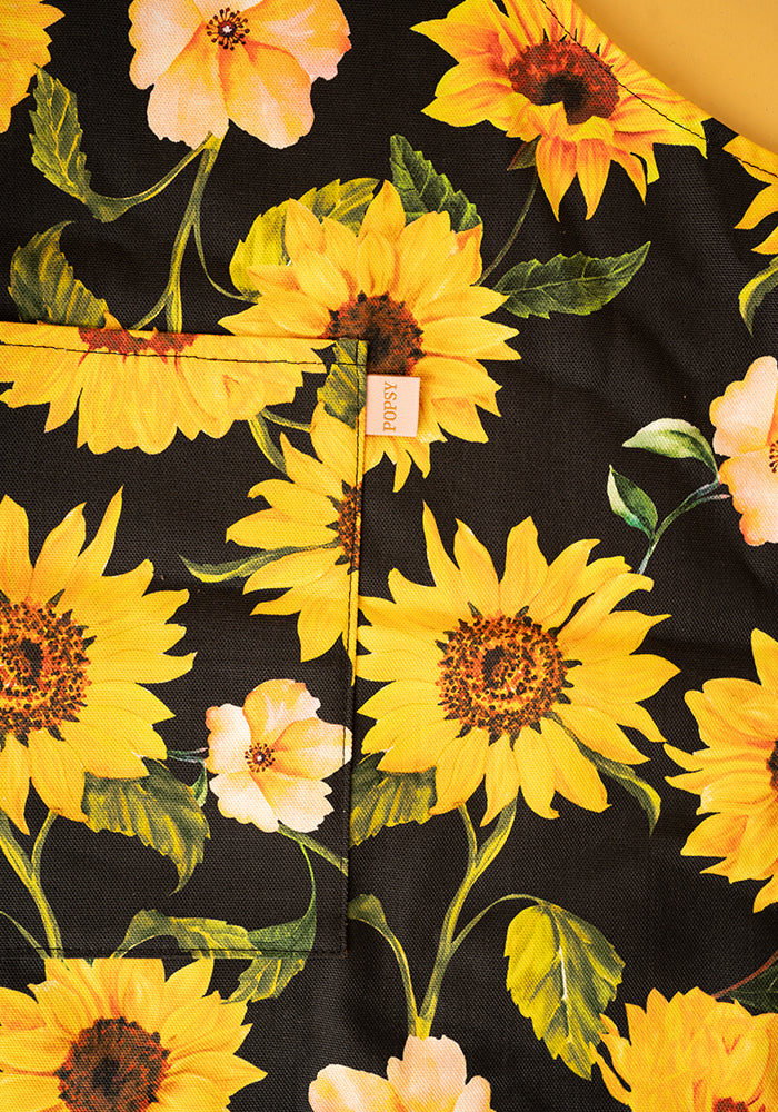 Black Sunflower Print Popsy Apron
