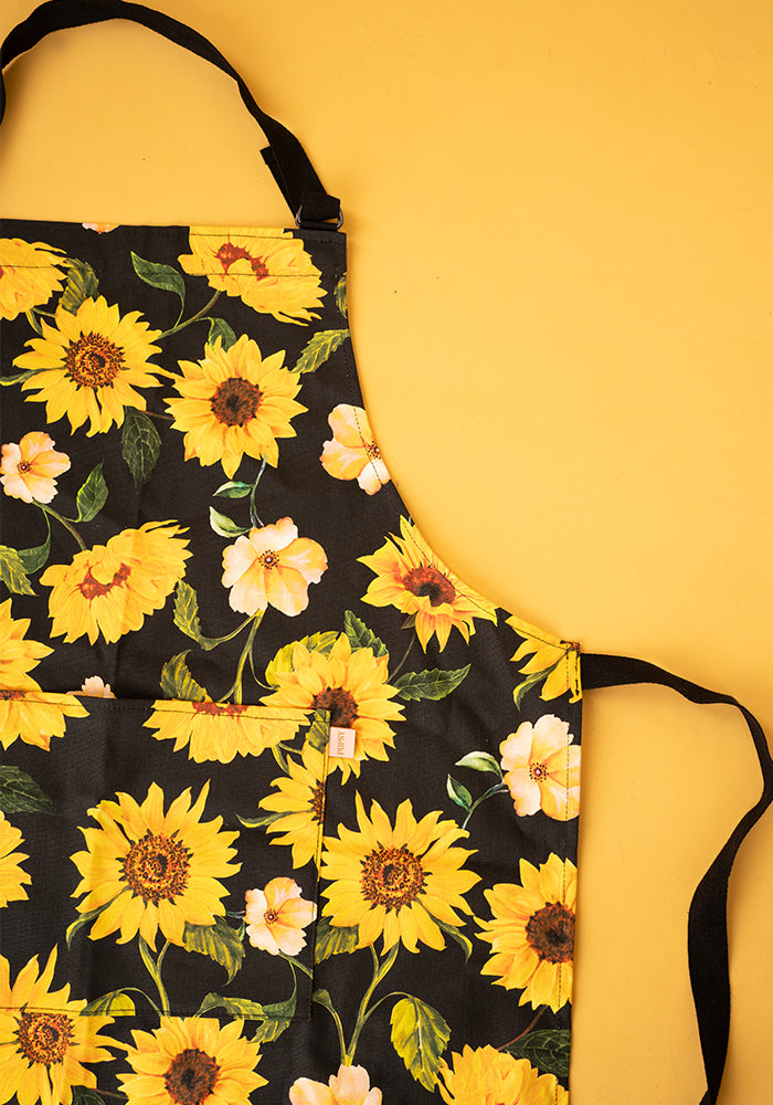 Black Sunflower Print Popsy Apron